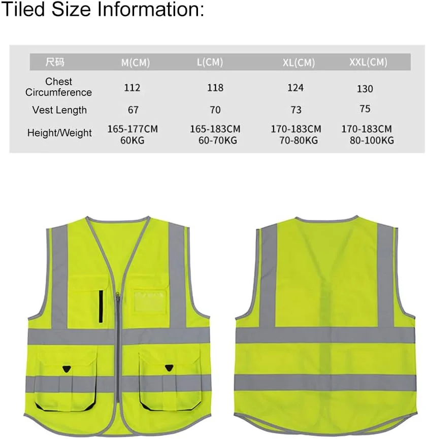 جلیقه ایمنی بازتابنده دید بالا Lixada-1 Lixada جلیقه بازتابنده چند جیب لباس کار لباس کار امنیتی لباس کار روز شب موتور سیکلت دوچرخه سواری جلیقه ایمنی هشدار دهنده