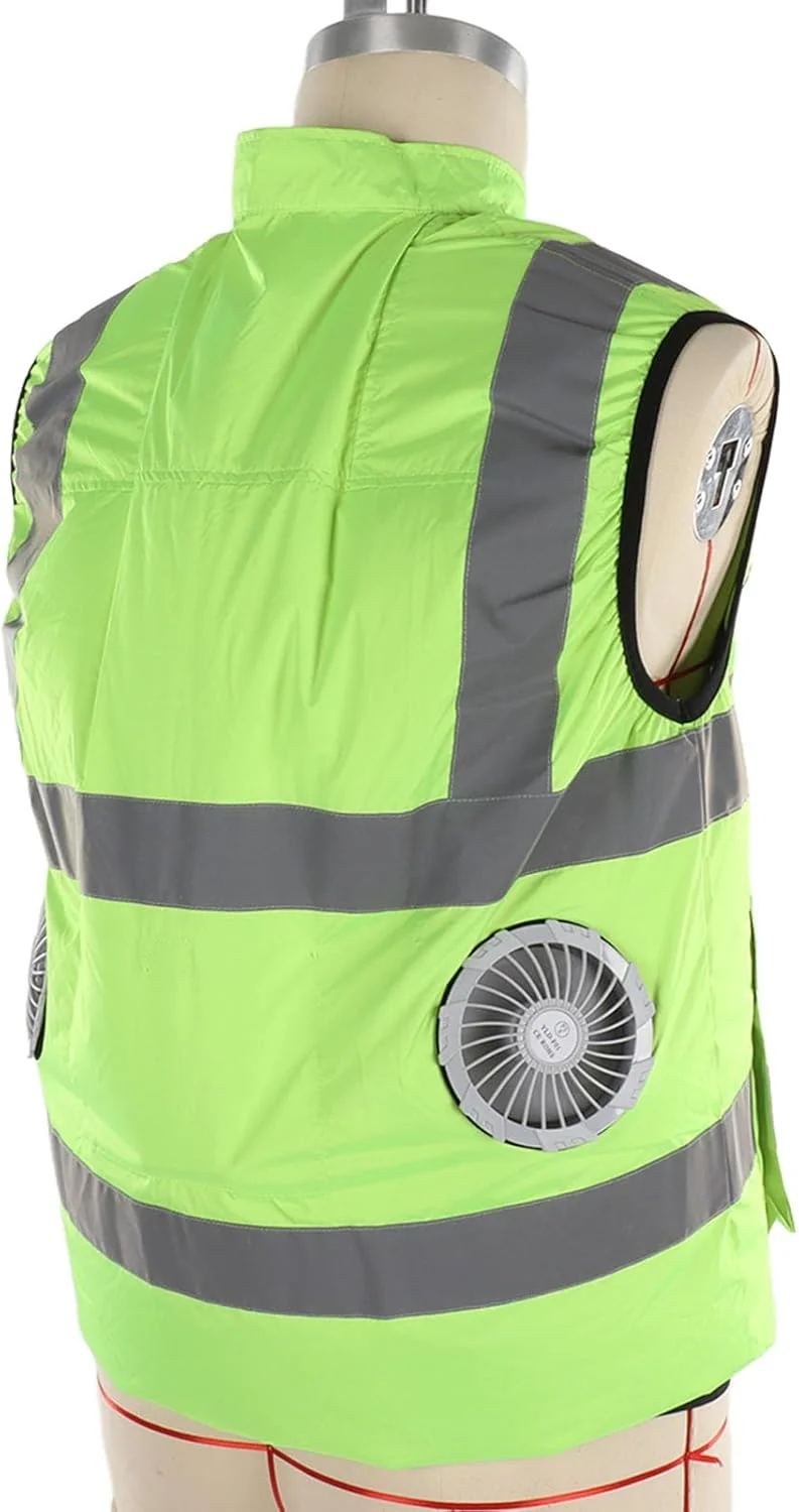 جلیقه خنک کننده BROLEO، جلیقه ایمنی، جلیقه یخی تهویه مطبوع با 2 فن، نوار بازتابنده، جلیقه خنک کننده شخصی برای کار در هوای گرم، دویدن، آشپزی، ماهیگیری