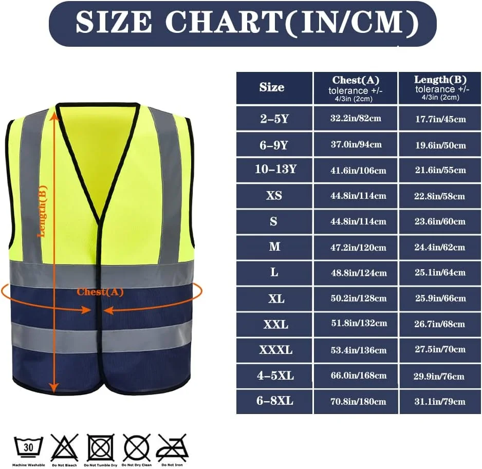 جلیقه ایمنی بازتابنده دید بالا AYKRM با 12 رنگ برای مردان (XS-8XL)