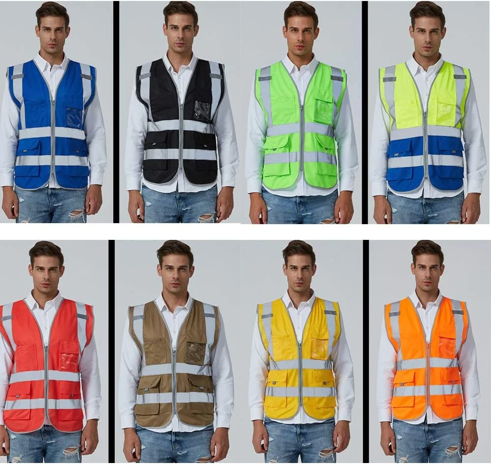 جلیقه ایمنی مشکی دید بالا با جیب و زیپ | جلیقه بازتابنده ساختمانی |