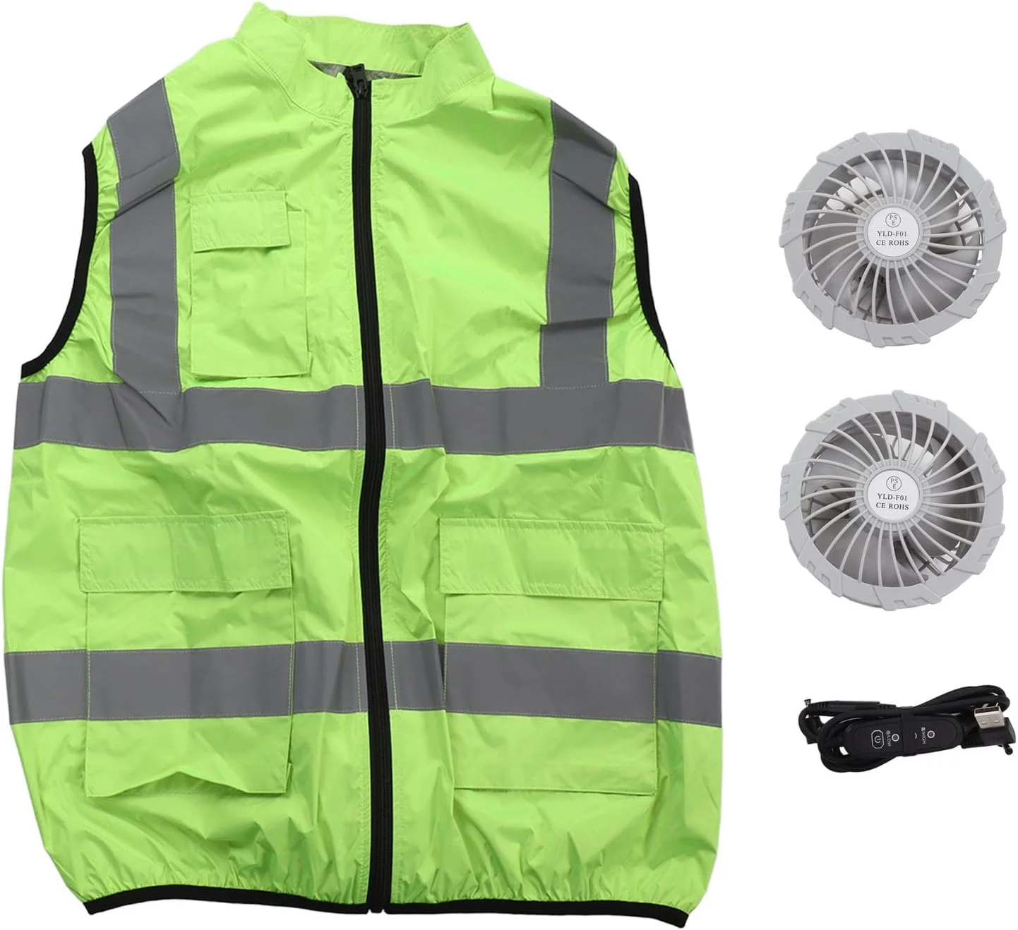 جلیقه خنک کننده BROLEO، جلیقه ایمنی، جلیقه یخی تهویه مطبوع با 2 فن، نوار بازتابنده، جلیقه خنک کننده شخصی برای کار در هوای گرم، دویدن، آشپزی، ماهیگیری