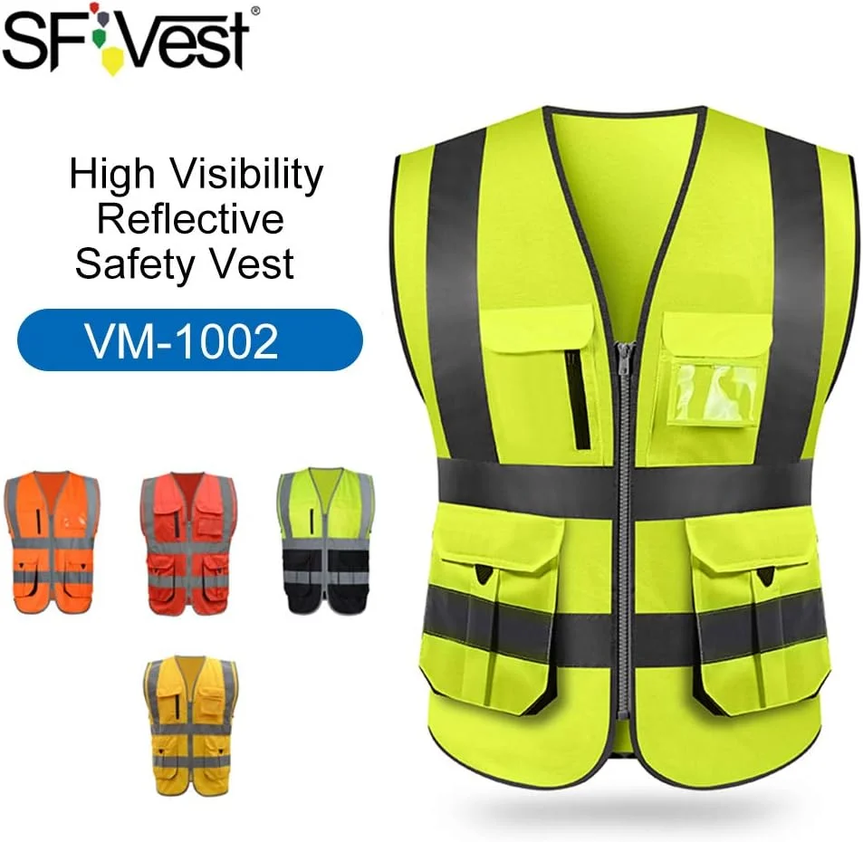 جلیقه ایمنی بازتابنده دید بالا Lixada-1 Lixada جلیقه بازتابنده چند جیب لباس کار لباس کار امنیتی لباس کار روز شب موتور سیکلت دوچرخه سواری جلیقه ایمنی هشدار دهنده