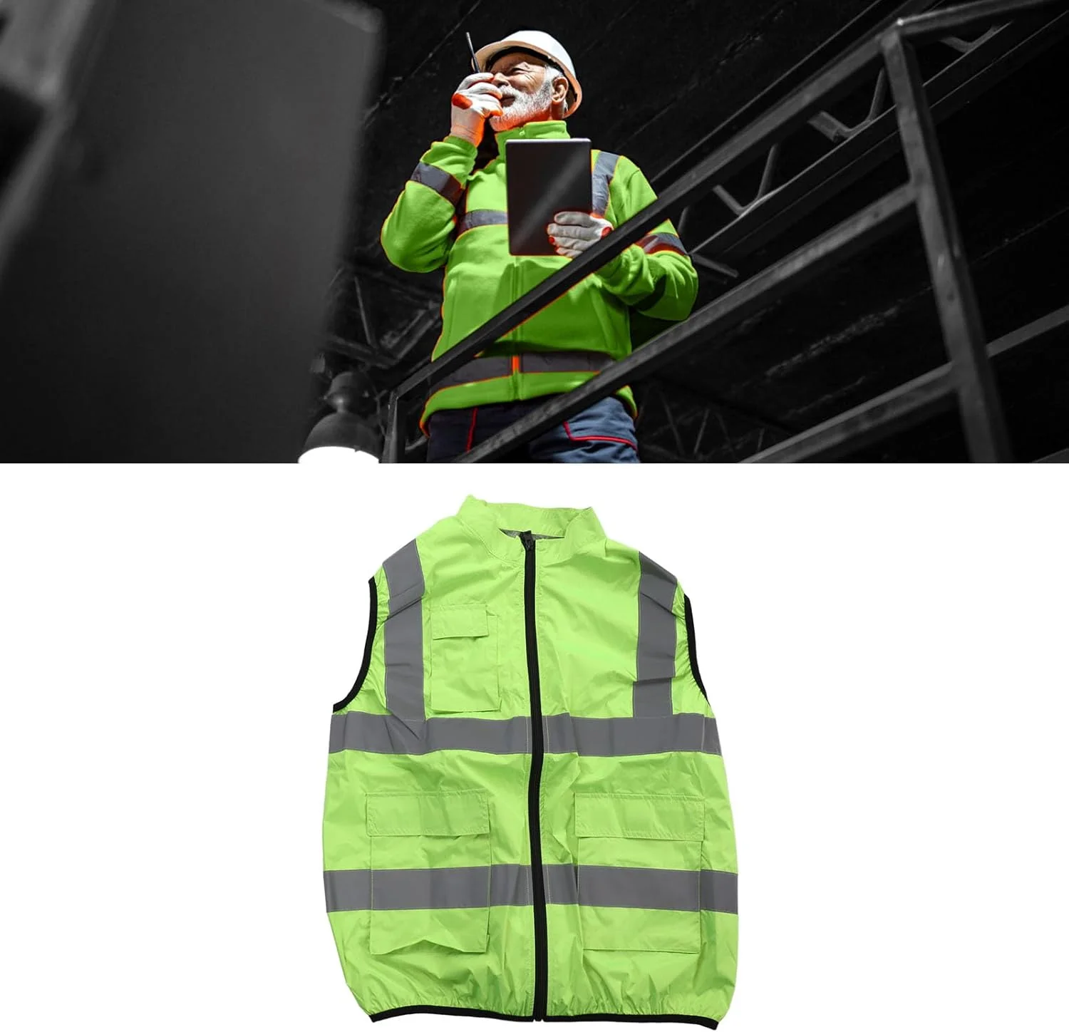 جلیقه خنک کننده BROLEO، جلیقه ایمنی، جلیقه یخی تهویه مطبوع با 2 فن، نوار بازتابنده، جلیقه خنک کننده شخصی برای کار در هوای گرم، دویدن، آشپزی، ماهیگیری