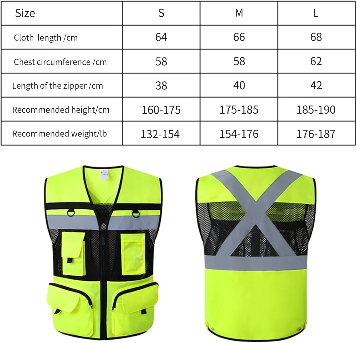 جلیقه ایمنی بازتابنده دید بالا Fawoonu با جیب زیپی، جلیقه های امنیتی با آستر توری، تنفس پذیر، سازگار با پوست و مقاوم در برابر سایش، سایز S، زرد فلورسنت