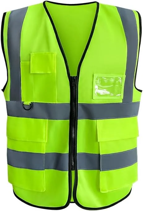 جلیقه ایمنی دید بالا HOMIVA با جیب، ژاکت توری بازتابنده سبز با زیپ، جلیقه کار بازتابنده بادوام برای مردان و زنان جلیقه ایمنی دید بالا HOMIVA با جیب، ژاکت توری بازتابنده سبز با زیپ، جلیقه کار بازتابنده بادوام برای مردان و زنان