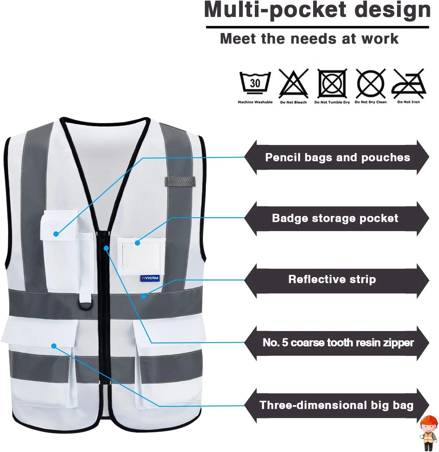 ای-سیفتی جلیقه کارUtility  ایمنی بازتابنده دید بالا سفارشی بزرگسالان یونیسکس