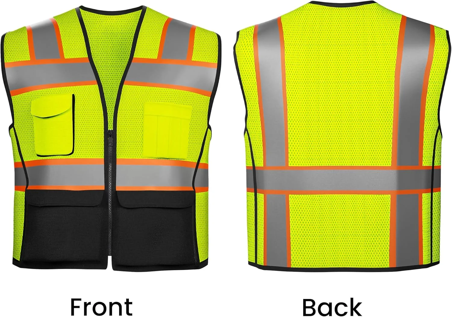 جلیقه ایمنی بازتابنده با جیب و زیپ، جلیقه ایمنی سنگین با دید بالا، توری ساخته شده با نوار بازتابنده