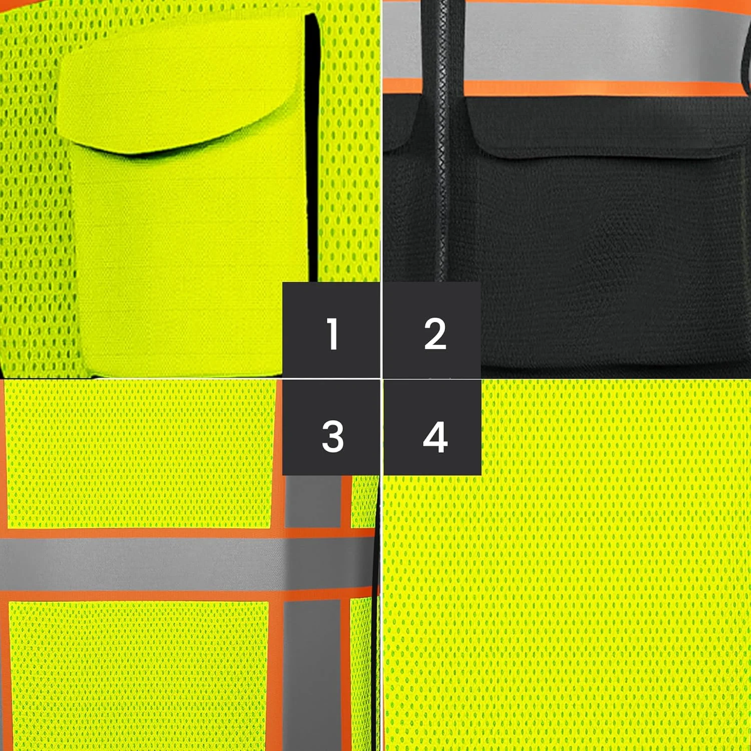 جلیقه ایمنی بازتابنده با جیب و زیپ، جلیقه ایمنی سنگین با دید بالا، توری ساخته شده با نوار بازتابنده