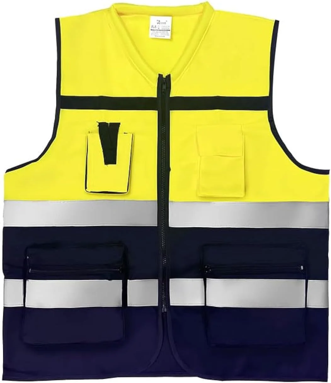 جلیقه ایمنی Remart با جیب های کاربردی و بست زیپی، جلیقه ایمنی پلی استر با دید 360 درجه بالا (Vest-017-زرد و مشکی)