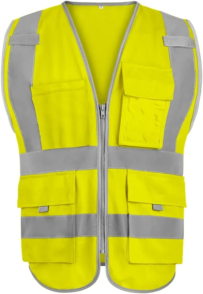 جلیقه ایمنی زیپ دار دید بالا GOGO با 9 جیب و نوارهای بازتابنده، مطابق با استانداردهای ANSI جلیقه ایمنی زیپ دار دید بالا GOGO با 9 جیب و نوارهای بازتابنده، مطابق با استانداردهای ANSI