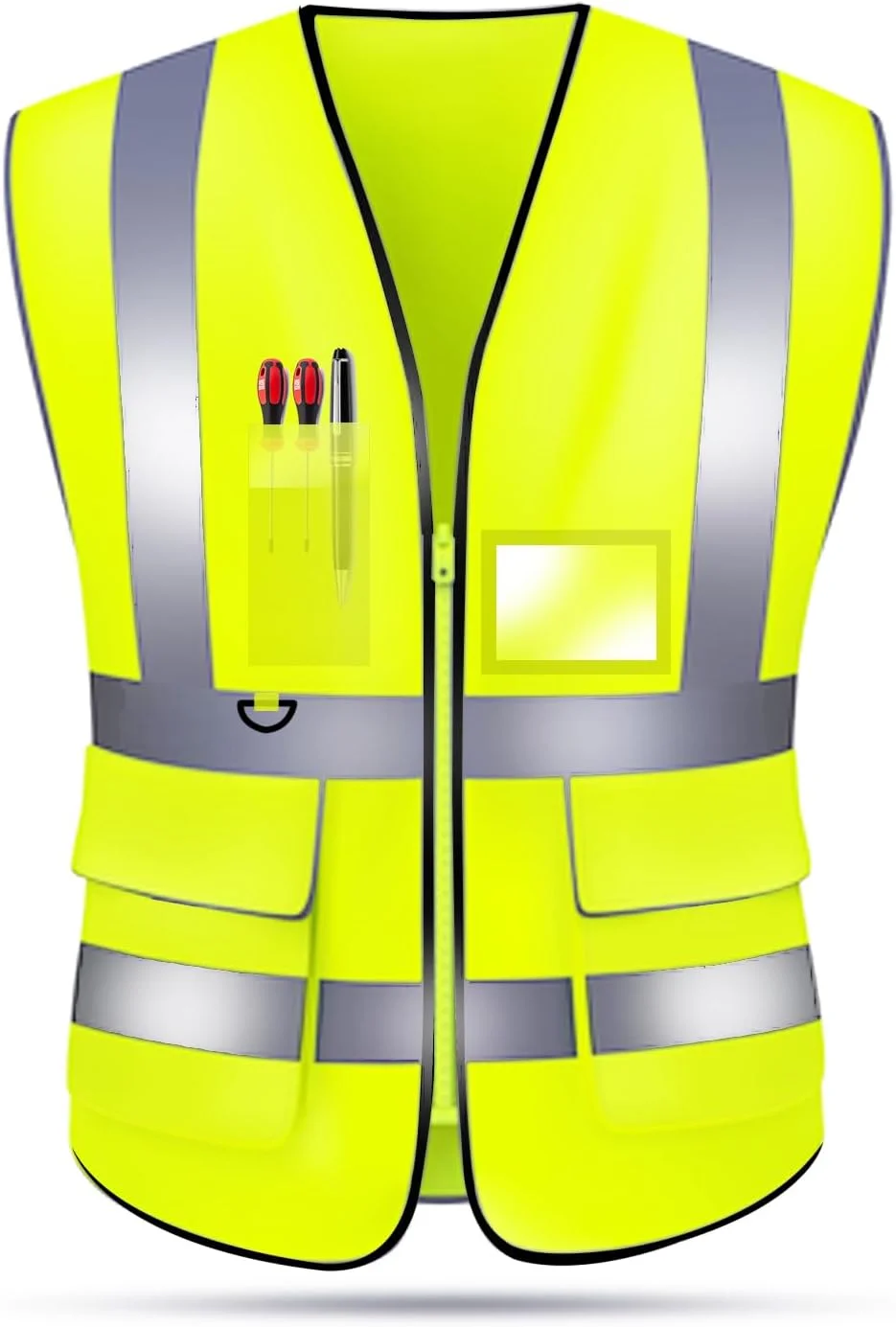 جلیقه ایمنی بازتابنده آیشینی، ژاکت هشدار دهنده تنفسی با دید بالا، رنگ نئون روشن با 4 نوار بازتابنده 2 اینچی، جیب های کاربردی و بسته شدن زیپ، زرد با دید 360 درجه (سایز آزاد)