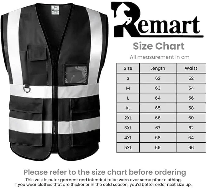 جلیقه ایمنی بزرگسالان Remart، دید بالا، پلی استر، سایز آزاد، نارنجی، یکدست، دارای زیپ، بازتاب 360 درجه، چند جیب، برای بزرگسالان شاغل، متخصصان ایمنی، کارگران فضای باز