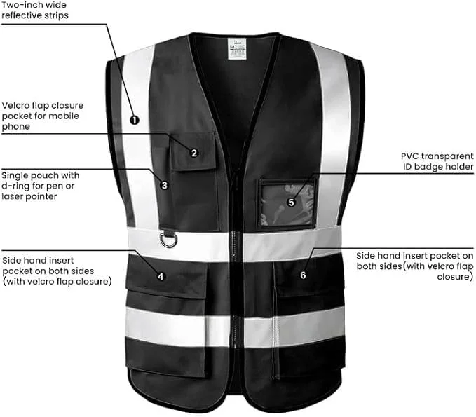 جلیقه ایمنی بزرگسالان Remart، دید بالا، پلی استر، سایز آزاد، نارنجی، یکدست، دارای زیپ، بازتاب 360 درجه، چند جیب، برای بزرگسالان شاغل، متخصصان ایمنی، کارگران فضای باز