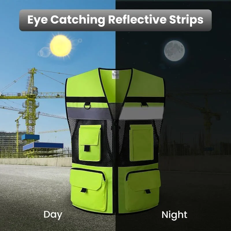 جلیقه ایمنی بازتابنده Remart با جیب، دید بالا، هشدار روز و شب، جلیقه ایمنی سنگین با بست زیپی