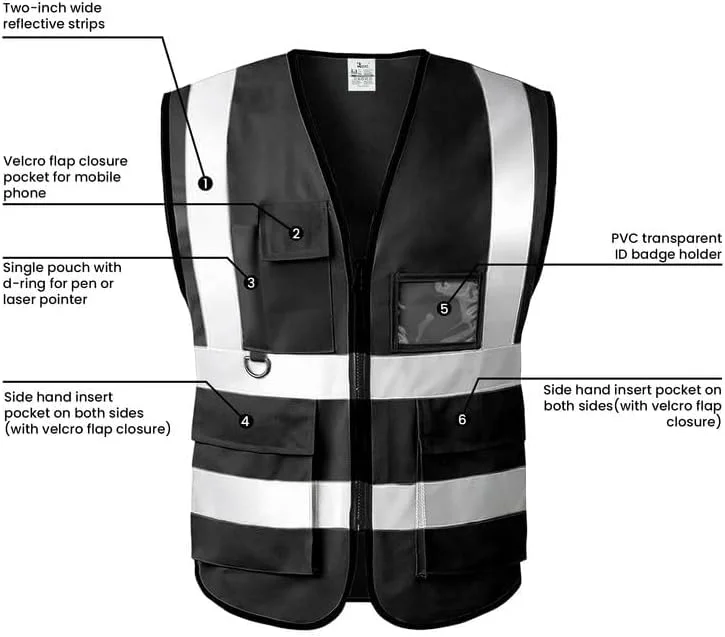 جلیقه ایمنی Remart با جیب های کاربردی و بست زیپی، دید 360 درجه پلی استر با دید بالا، بازتابنده، مناسب برای همه