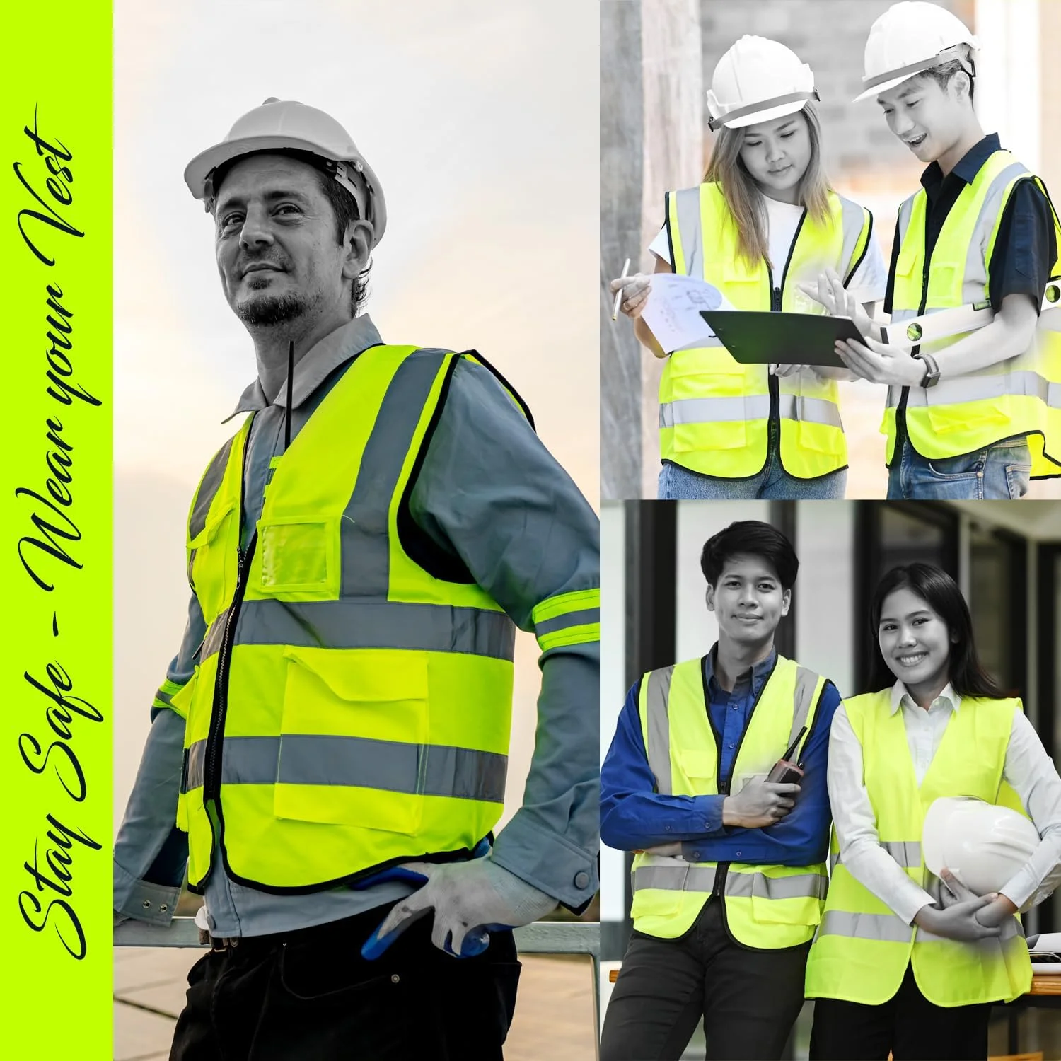 جلیقه ایمنی بازتابنده آیشینی، ژاکت هشدار دهنده تنفسی با دید بالا، رنگ نئون روشن با 4 نوار بازتابنده 2 اینچی، جیب های کاربردی و بسته شدن زیپ، زرد با دید 360 درجه (سایز آزاد)