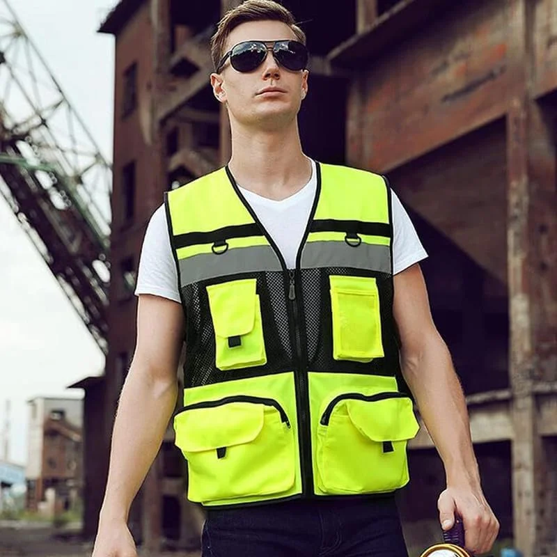 جلیقه ایمنی بازتابنده Remart با جیب، دید بالا، هشدار روز و شب، جلیقه ایمنی سنگین با بست زیپی