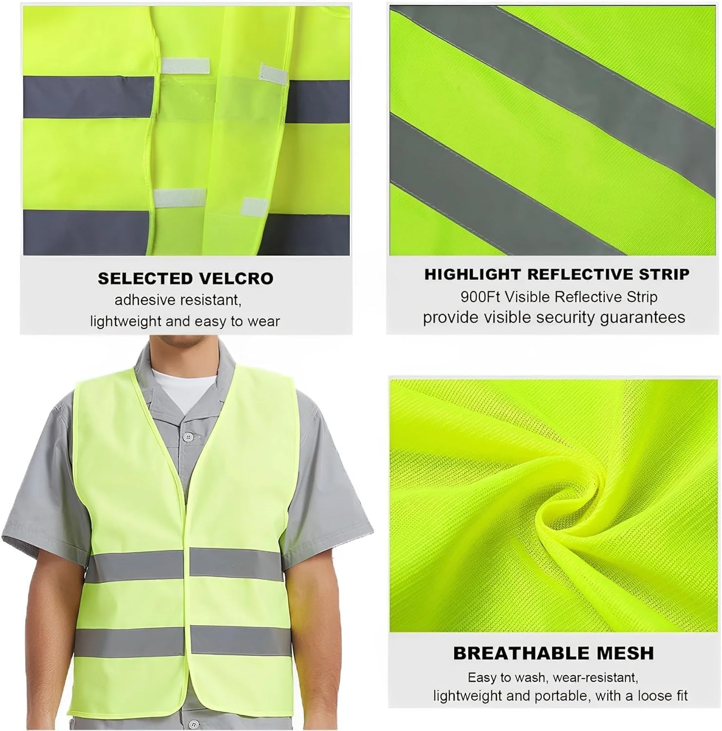 جلیقه ایمنی بسته 10 عددی، جلیقه ساختمانی بازتابنده دید بالا، زرد، نوار نقره ای بازتابنده دید بالا، جلیقه کار کلاس 2 برای مردان، زنان، کار، دوچرخه سواری، دونده، نقشه بردار، سبز، XXL