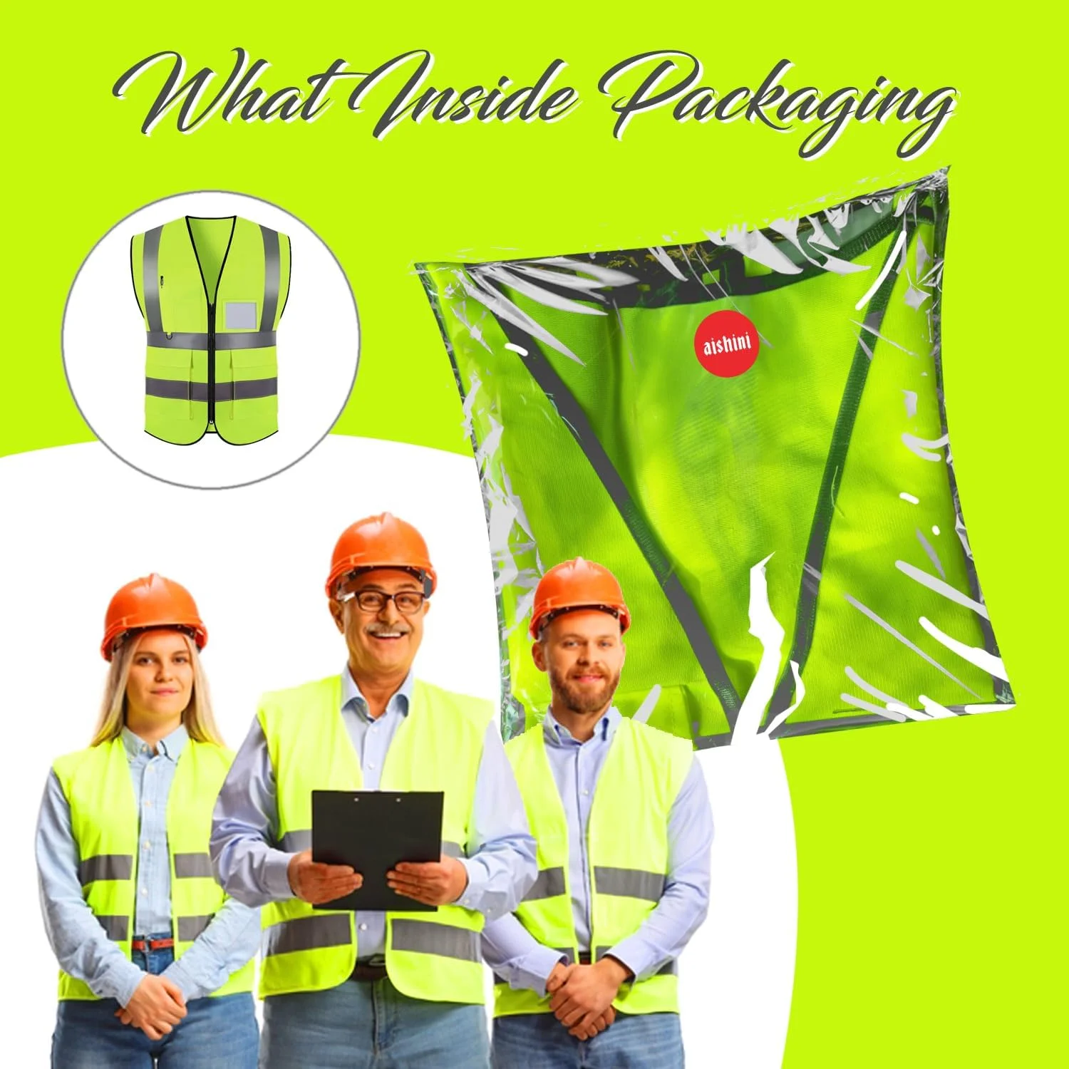 جلیقه ایمنی بازتابنده آیشینی، ژاکت هشدار دهنده تنفسی با دید بالا، رنگ نئون روشن با 4 نوار بازتابنده 2 اینچی، جیب های کاربردی و بسته شدن زیپ، زرد با دید 360 درجه (سایز آزاد)