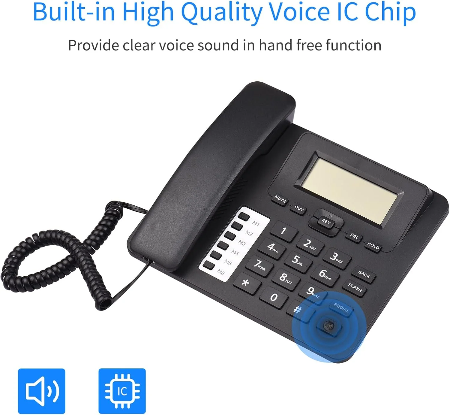 تلفن رومیزی سیم دار مشکی Morelian، تلفن ثابت با سیستم دوگانه DTMF/FSK، پشتیبانی از حالت هندزفری/ شماره گیری مجدد/Flash/ شماره گیری سریع/ کنترل حجم صدای زنگ، دارای تراشه IC داخلی، صدای با کیفیت بالا، نمایش زمان واقعی تاریخ برای سالمندان تلفن رومیزی سیم دار مشکی Morelian، تلفن ثابت با سیستم دوگانه DTMF/FSK، پشتیبانی از حالت هندزفری/ شماره گیری مجدد/Flash/ شماره گیری سریع/ کنترل حجم صدای زنگ، دارای تراشه IC داخلی، صدای با کیفیت بالا، نمایش زمان واقعی تاریخ برای سالمندان