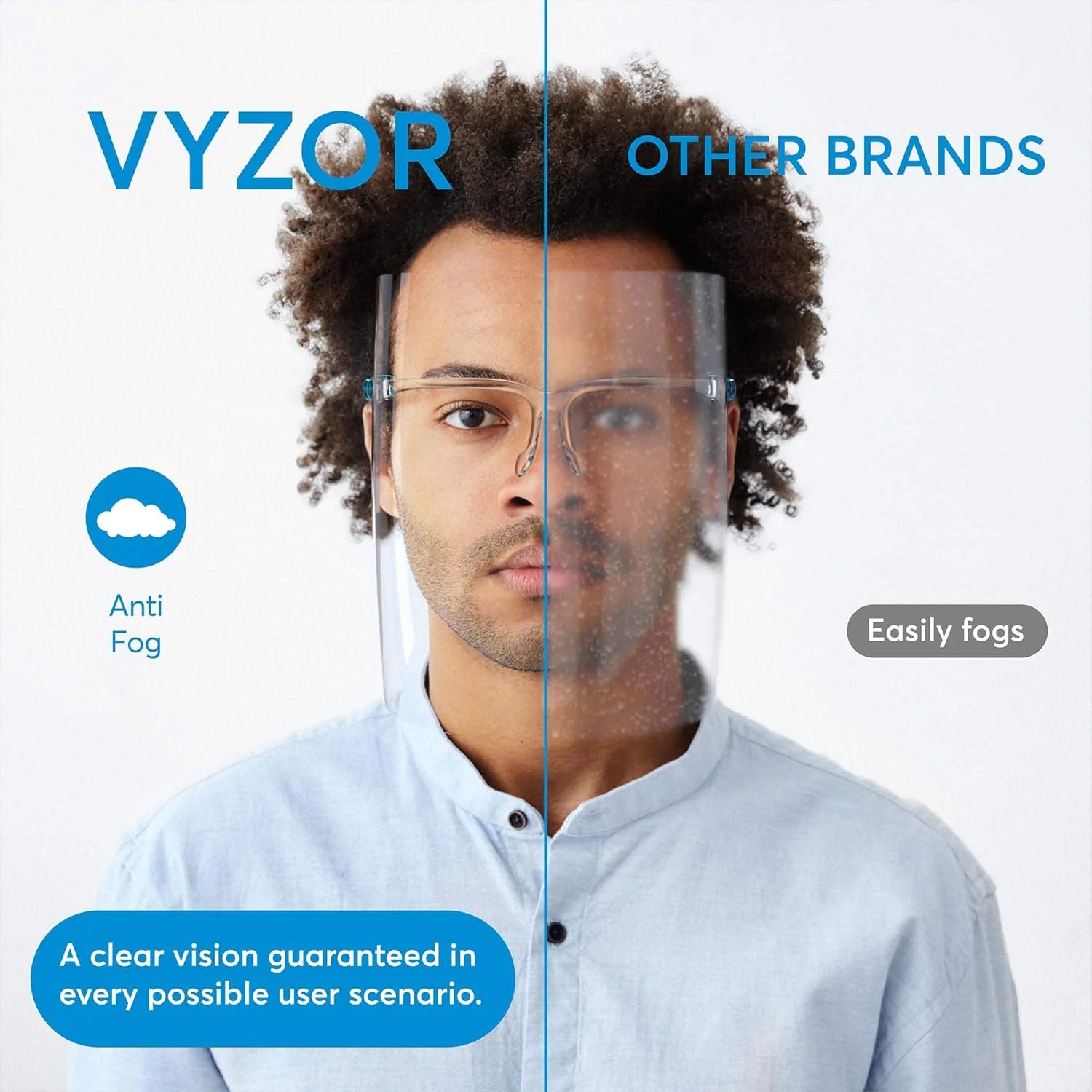 محافظ صورت Vyzor با فریم عینک، بسته 11 عددی - محافظت ایمنی برای ماسک صورت - ماسک محافظ صورت ضد مه - پلاستیکی شفاف - محافظ صورت - محافظ صورت برای زنان و مردان