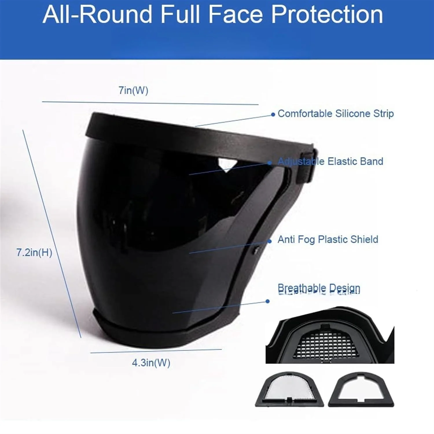 محافظ صورت کامل THE WHITE SHOP، ماسک محافظ صورت پلاستیکی با وضوح بالا برای کار، محافظ صورت کامل برای چشم، بینی، دهان، ماسک محافظ صورت کامل قابل استفاده مجدد (خاکستری تیره)