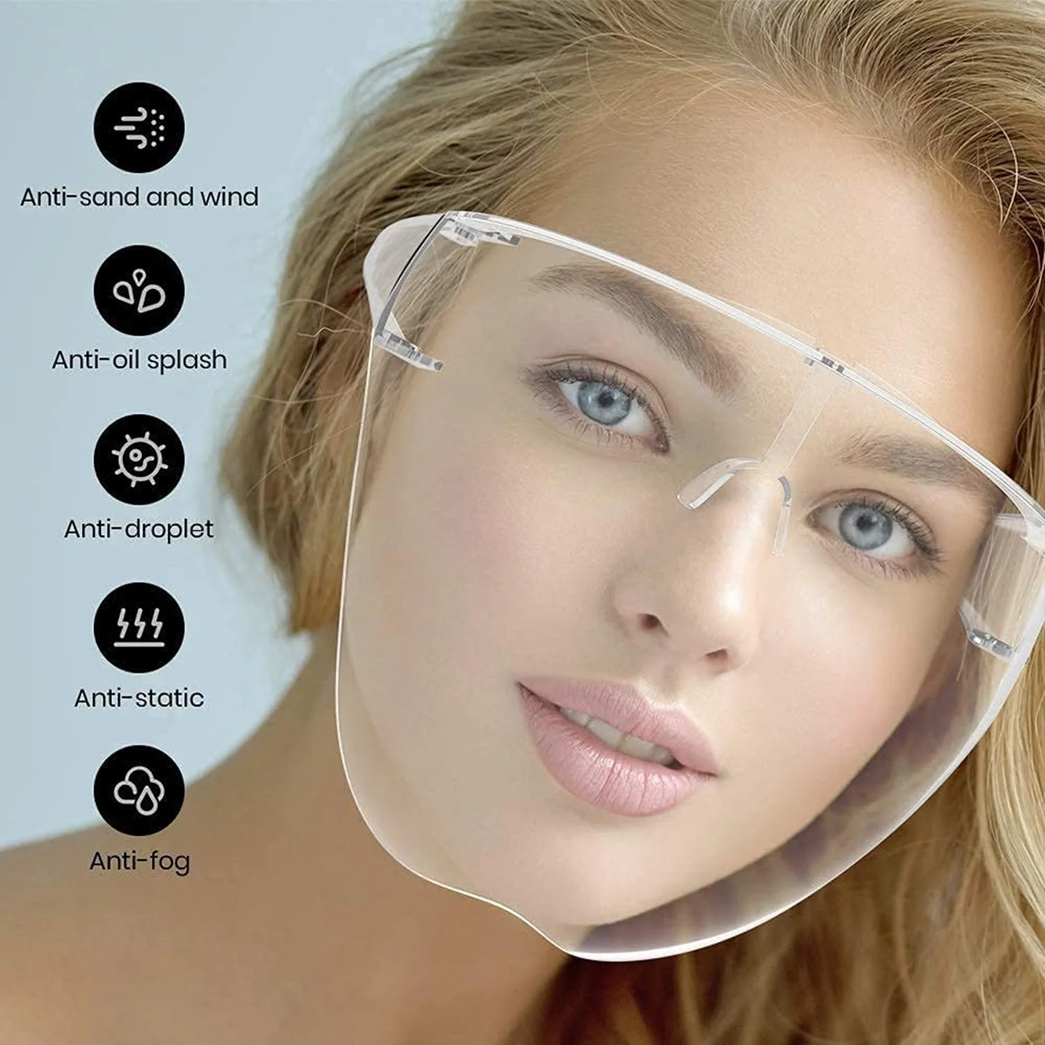 محافظ صورت شفاف SKEIDO - سیلیکونی شفاف قابل تنظیم بادوام قابل شستشو و استفاده مجدد، سازگار با عینک و سایر پوشش های صورت، محافظ ایمنی کامل صورت، محافظ دهان محافظت کامل از صورت