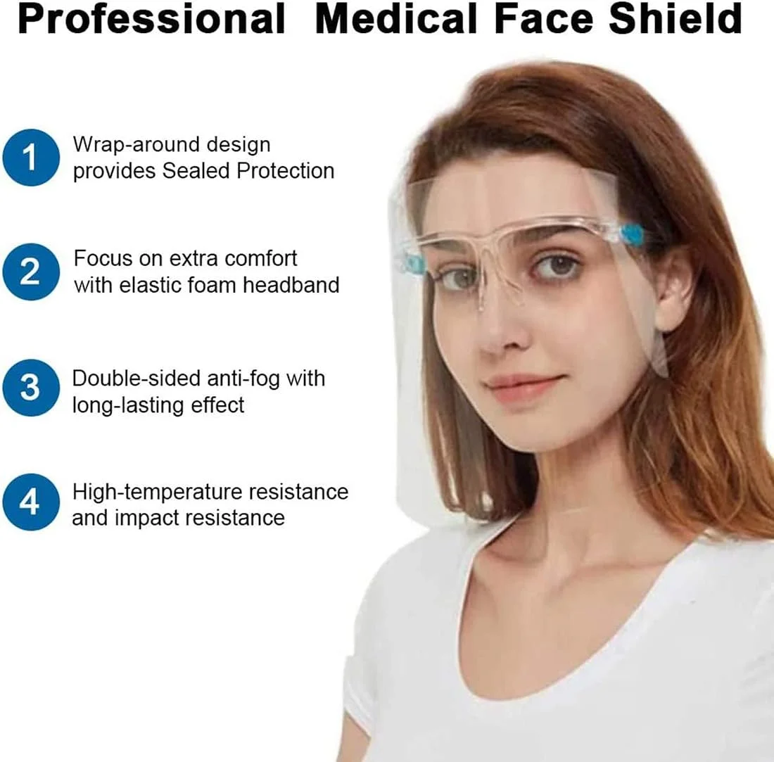 محافظ صورت ایمنی YU WELL Talitare با فریم عینک (بسته 10 عددی)، محافظ صورت کامل فوق العاده شفاف برای محافظت از چشم ها، بینی، دهان، محافظ ضد مه پلاستیکی بهداشتی در برابر پاشش قطرات، سایز L