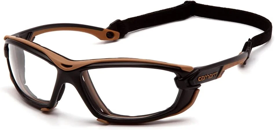 عینک ایمنی Carhartt Toccoa، فریم مشکی/قهوه ای، لنز ضد مه شفاف H2MAX