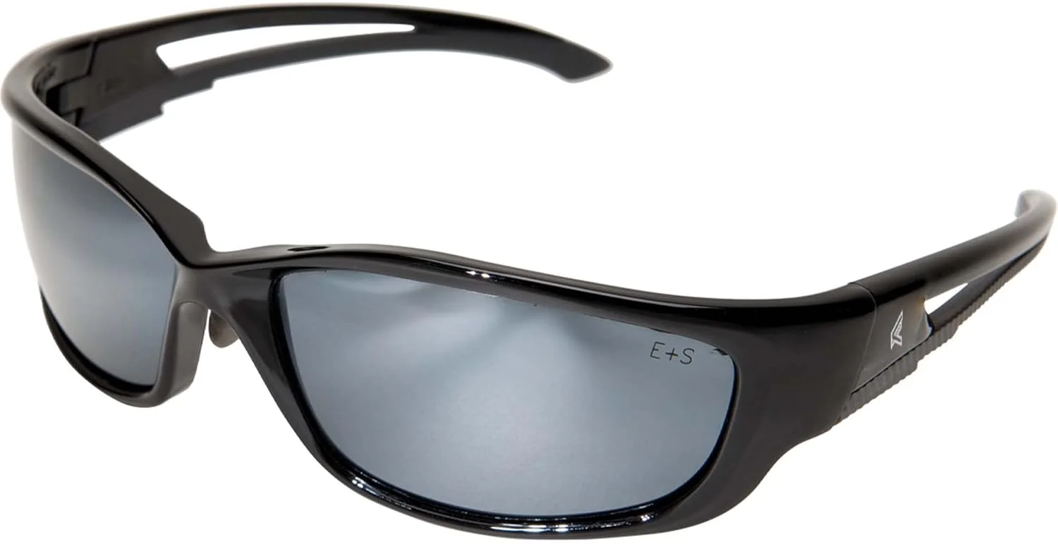 عینک ایمنی دورپیچ Edge SK-XL117 Kazbek XL، ضد خش، ضد لغزش، UV 400، درجه نظامی، مطابق با ANSI/ISEA & MCEPS، مناسب برای صورت های پهن XL، فریم مشکی/لنز آینه ای نقره ای