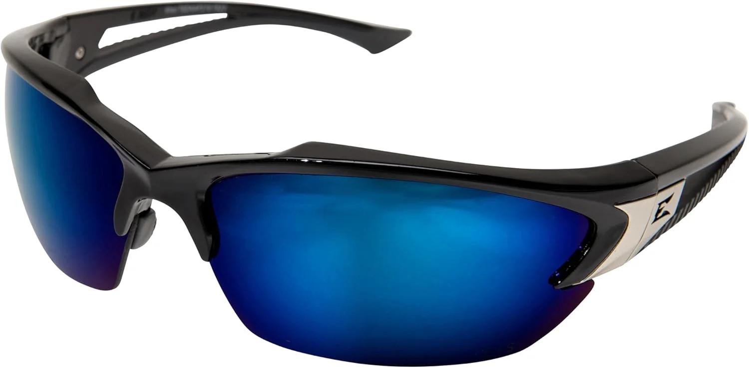 عینک ایمنی دورپیچ پلاریزه Edge TSDKAP218 Khor، ضد خش، ضد لغزش، UV 400، درجه نظامی، مطابق با ANSI/ISEA & MCEPS، عرض 5.04 اینچ، فریم مشکی/لنز آبی آکوای دقیق