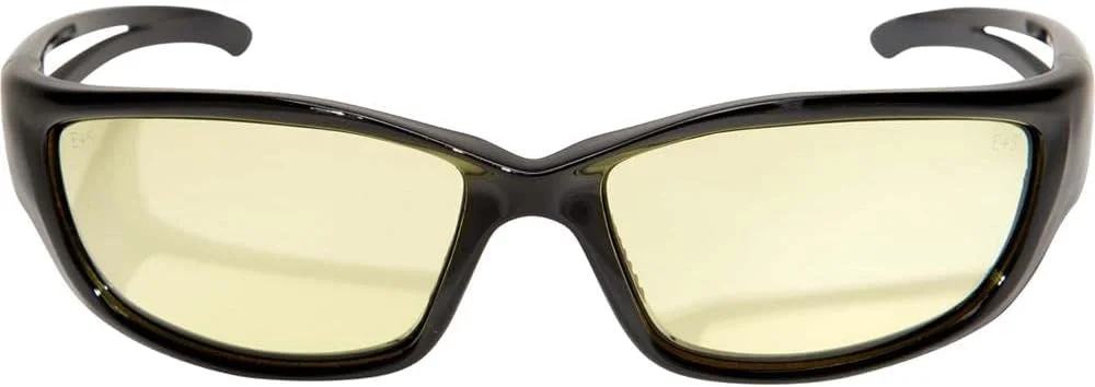 عینک ایمنی دورپیچ EDGE SK-XL112 Kazbek XL، ضد خش، ضد لغزش، UV 400، درجه نظامی، سازگار با ANSI/ISEA & MCEPS، سایز XL پهن، فریم مشکی/لنز زرد