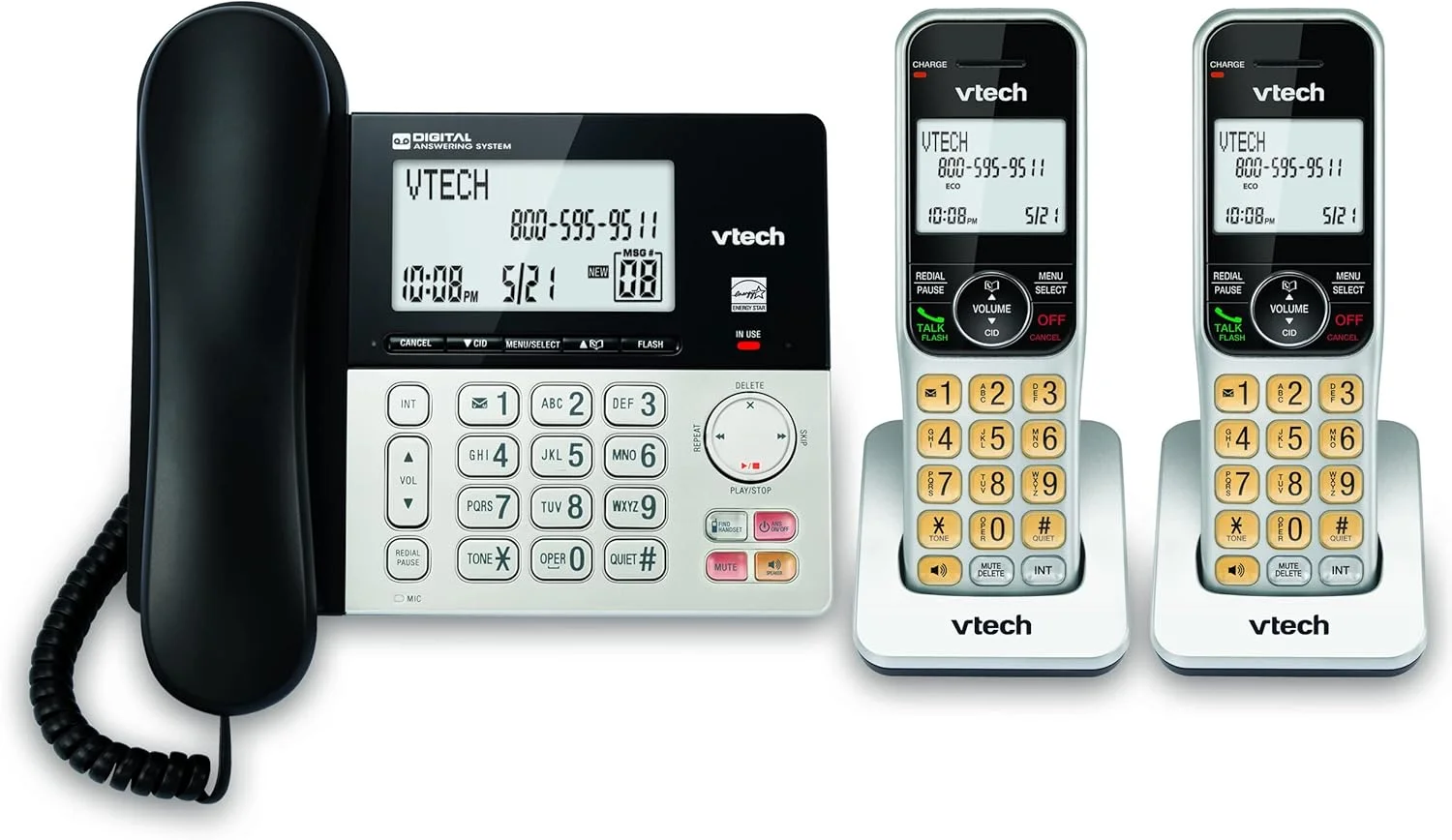 VTech VG208-2 DECT 6.0 2-Handsets Corded/Cordless Phone for Home with Answering Machine, Call Blocking, Caller ID, Large Backlit Display, Duplex Speakerphone, Intercom, Line-Power VTech VG208-2 DECT 6.0 2-Handsets Corded/Cordless Phone for Home with Answering Machine, Call Blocking, Caller ID, Large Backlit Display, Duplex Speakerphone, Intercom, Line-Power