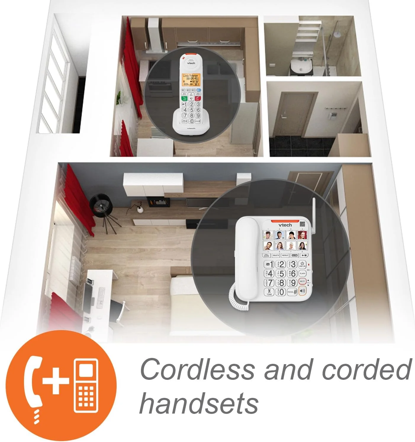 VTech SN5147 Amplified Corded/Cordless Senior Phone with Answering Machine, Call Blocking, 90dB Extra-loud Visual Ringer, One-touch Audio Assist on Handset up to 50dB, Big Buttons and Large Display VTech SN5147 Amplified Corded/Cordless Senior Phone with Answering Machine, Call Blocking, 90dB Extra-loud Visual Ringer, One-touch Audio Assist on Handset up to 50dB, Big Buttons and Large Display