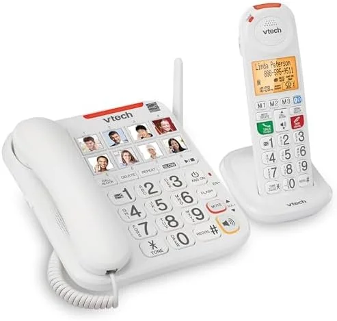 VTech SN5147 Amplified Corded/Cordless Senior Phone with Answering Machine, Call Blocking, 90dB Extra-loud Visual Ringer, One-touch Audio Assist on Handset up to 50dB, Big Buttons and Large Display VTech SN5147 Amplified Corded/Cordless Senior Phone with Answering Machine, Call Blocking, 90dB Extra-loud Visual Ringer, One-touch Audio Assist on Handset up to 50dB, Big Buttons and Large Display