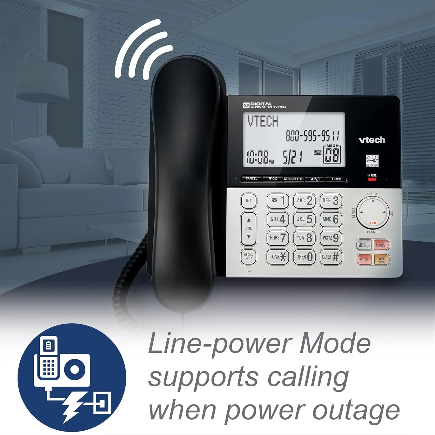 VTech VG208 DECT 6.0 Corded/Cordless Phone for Home with Answering Machine, Call Blocking, Caller ID, Large Backlit Display, Duplex Speakerphone, Intercom, Line-Power(Silver/Black) VTech VG208 DECT 6.0 Corded/Cordless Phone for Home with Answering Machine, Call Blocking, Caller ID, Large Backlit Display, Duplex Speakerphone, Intercom, Line-Power(Silver/Black)