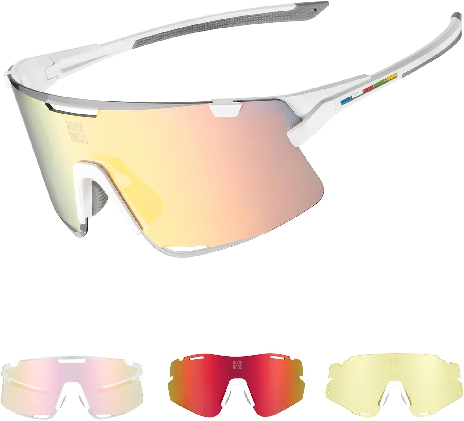 عینک دوچرخه سواری حرفه ای ROCKBROS با 3 لنز REVO قابل تعویض، فتوکرومیک، پلاریزه و زرد