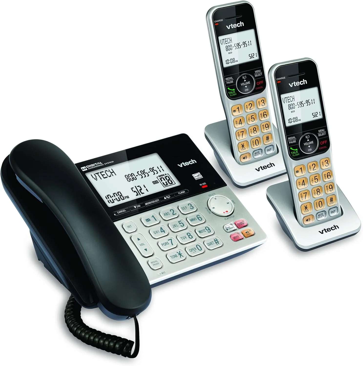 VTech VG208-2 DECT 6.0 2-Handsets Corded/Cordless Phone for Home with Answering Machine, Call Blocking, Caller ID, Large Backlit Display, Duplex Speakerphone, Intercom, Line-Power VTech VG208-2 DECT 6.0 2-Handsets Corded/Cordless Phone for Home with Answering Machine, Call Blocking, Caller ID, Large Backlit Display, Duplex Speakerphone, Intercom, Line-Power
