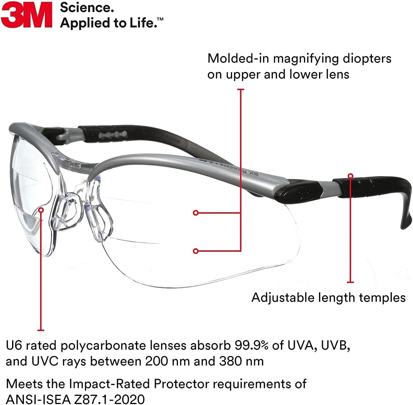 عینک مطالعه 3M، 2.0 بالا/پایین، شفاف، پلی کربنات عینک مطالعه 3M، 2.0 بالا/پایین، شفاف، پلی کربنات