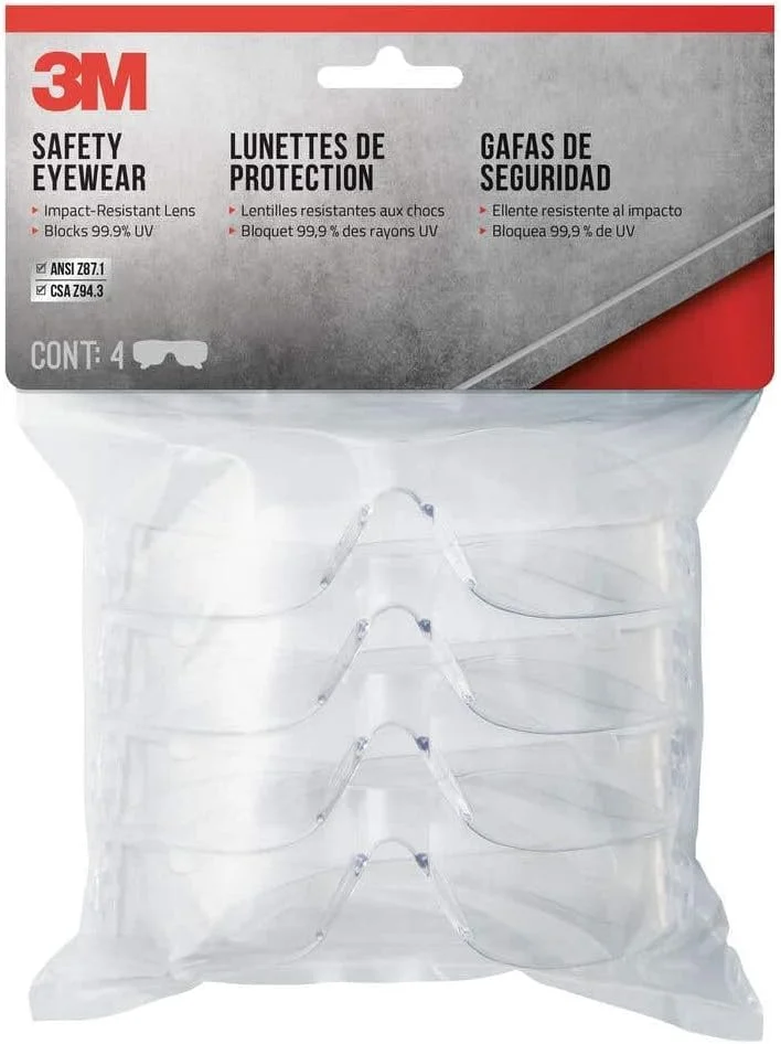 عینک ایمنی شفاف مناسب فضای داخلی، بسته 4 عددی