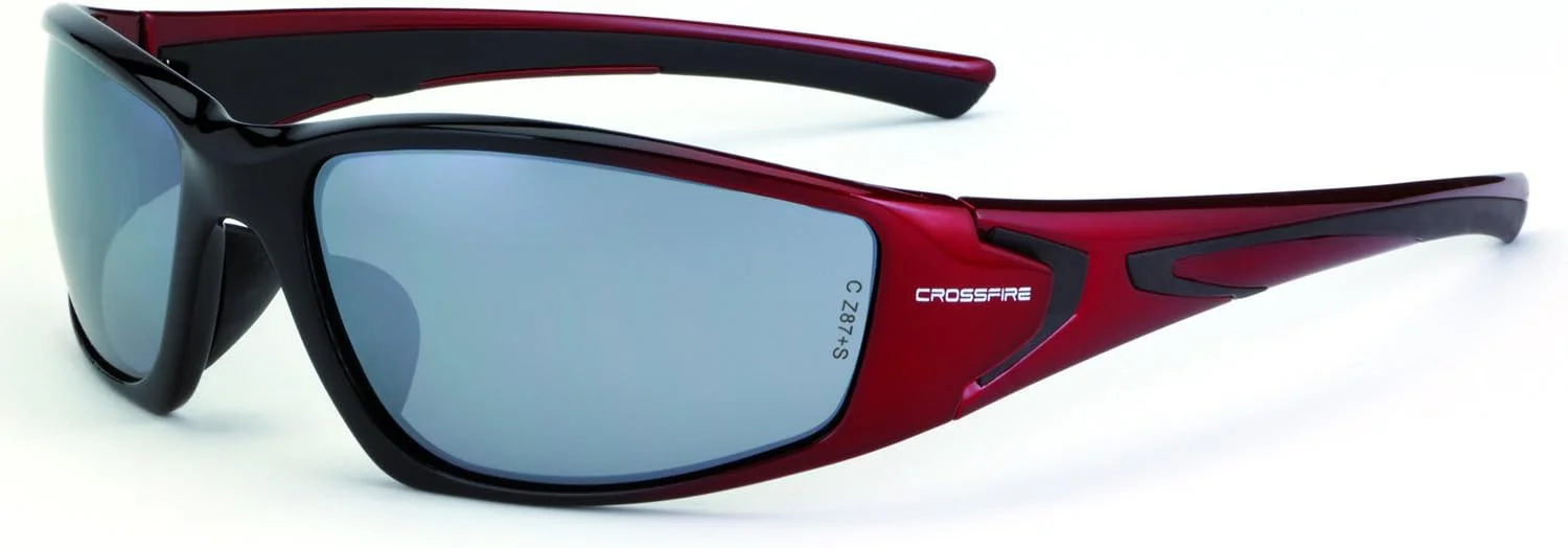 عینک ایمنی Crossfire Eyewear 23233 RPG با فریم مشکی و قرمز و لنز آینه ای نقره ای، چند رنگ، سایز آزاد