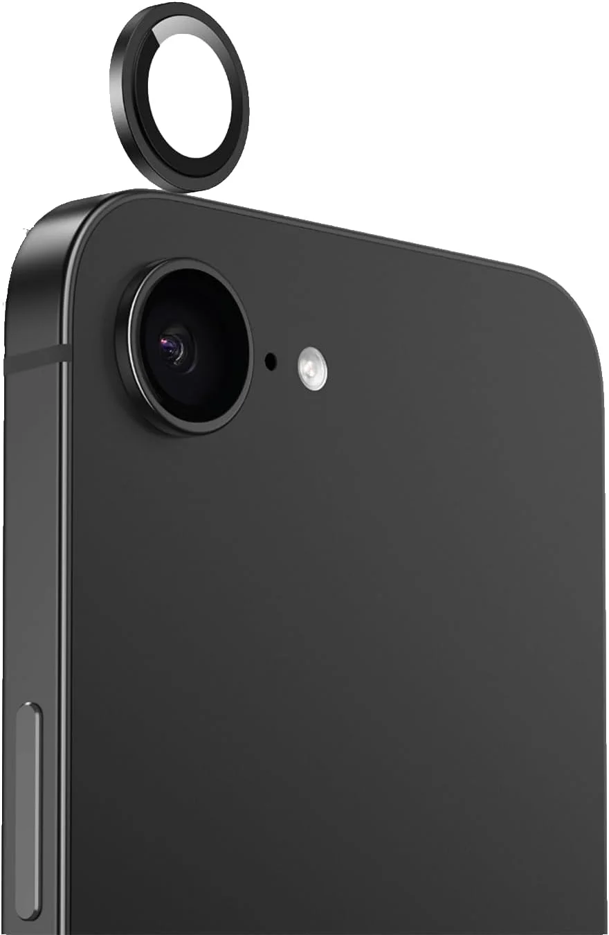 محافظ لنز دوربین آیفون 16E گرین لاین، حلقه فلزی [حفظ دوربین اصلی]، شفافیت HD، فوق العاده سخت HD، شیشه حرارت دیده 9H فوق العاده نازک (مشکی)