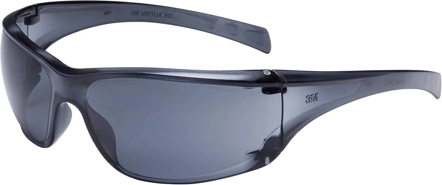 عینک ایمنی استاندارد پلی کربنات خاکستری 3M Virtua 11848-00000-20 - محافظت 99.9% در برابر اشعه ماوراء بنفش - فریم دورپیچ، 1 جفت