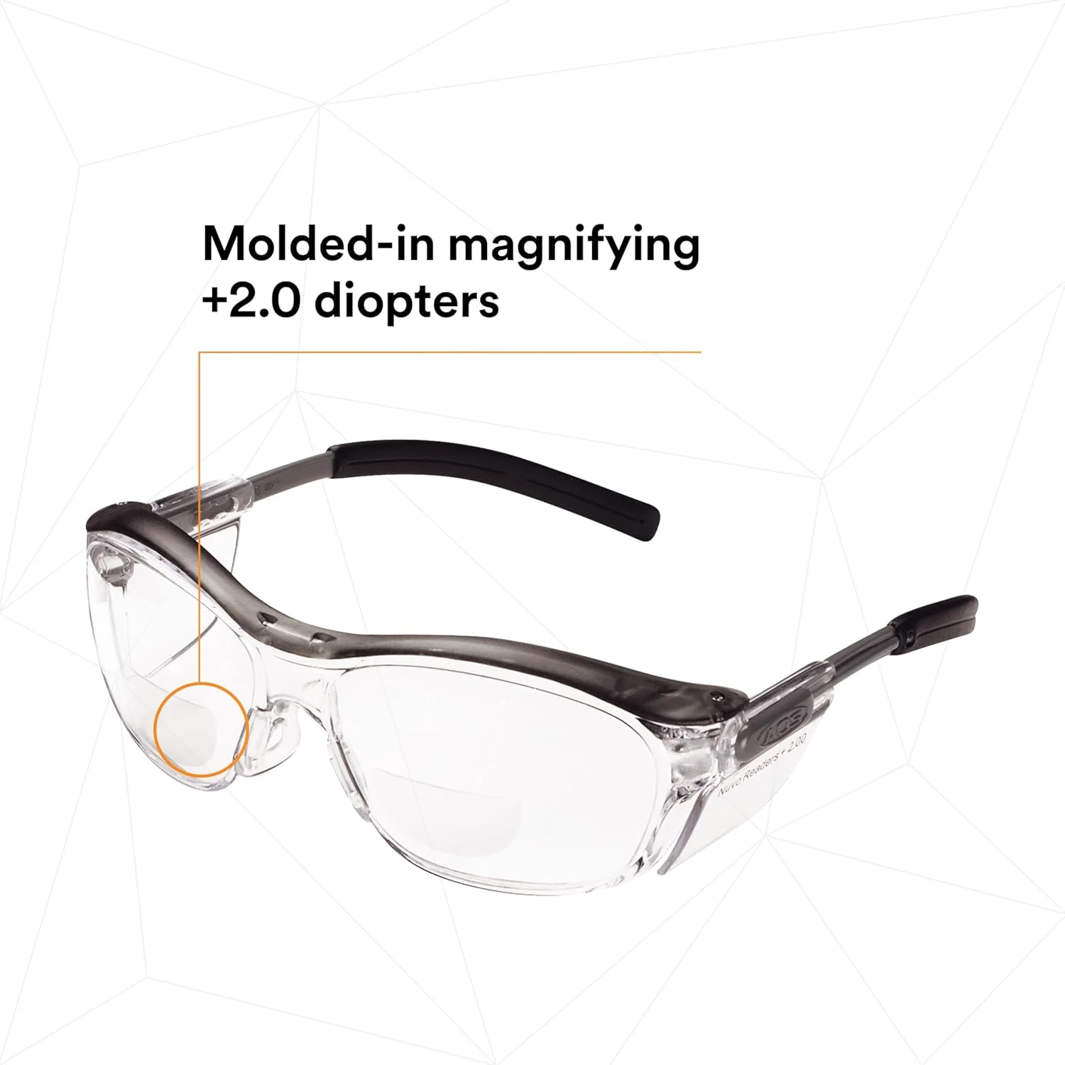 عینک محافظ چشم 3M Nuvo Reader، لنز شفاف، فریم خاکستری، 2.0 دیوپتر (تک عددی) عینک محافظ چشم 3M Nuvo Reader، لنز شفاف، فریم خاکستری، 2.0 دیوپتر (تک عددی)