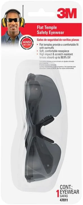 عینک ایمنی با دسته های تخت 3M با لنز مقاوم در برابر خش