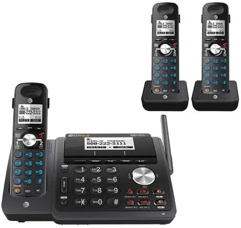 تلفن بی سیم قابل ارتقا 2 خطی AT&T مدل TL88102BK DECT 6.0 با سیستم پاسخگویی و شناسه تماس گیرنده/انتظار مکالمه دوگانه، 2 گوشی، مشکی تلفن بی سیم قابل ارتقا 2 خطی AT&T مدل TL88102BK DECT 6.0 با سیستم پاسخگویی و شناسه تماس گیرنده/انتظار مکالمه دوگانه، 2 گوشی، مشکی