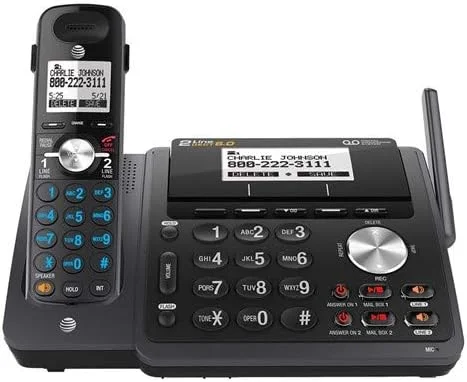 تلفن بی سیم قابل ارتقا 2 خطی AT&T مدل TL88102BK DECT 6.0 با سیستم پاسخگویی و شناسه تماس گیرنده/انتظار مکالمه دوگانه، 2 گوشی، مشکی تلفن بی سیم قابل ارتقا 2 خطی AT&T مدل TL88102BK DECT 6.0 با سیستم پاسخگویی و شناسه تماس گیرنده/انتظار مکالمه دوگانه، 2 گوشی، مشکی