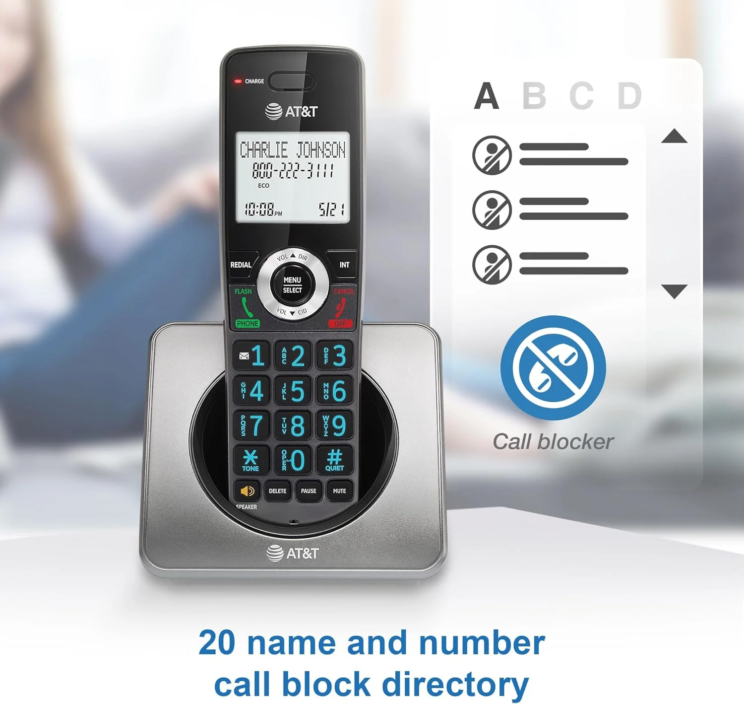 تلفن بی سیم خانگی دو گوشی AT&T GL2101-2 DECT 6.0 با مسدود کننده تماس، شناسه تماس گیرنده، بلندگوی گوشی با قابلیت مکالمه دو طرفه، صفحه نمایش 2 اینچی با نور پس زمینه سفید، صفحه کلید روشن (گرافیت و مشکی) تلفن بی سیم خانگی دو گوشی AT&T GL2101-2 DECT 6.0 با مسدود کننده تماس، شناسه تماس گیرنده، بلندگوی گوشی با قابلیت مکالمه دو طرفه، صفحه نمایش 2 اینچی با نور پس زمینه سفید، صفحه کلید روشن (گرافیت و مشکی)
