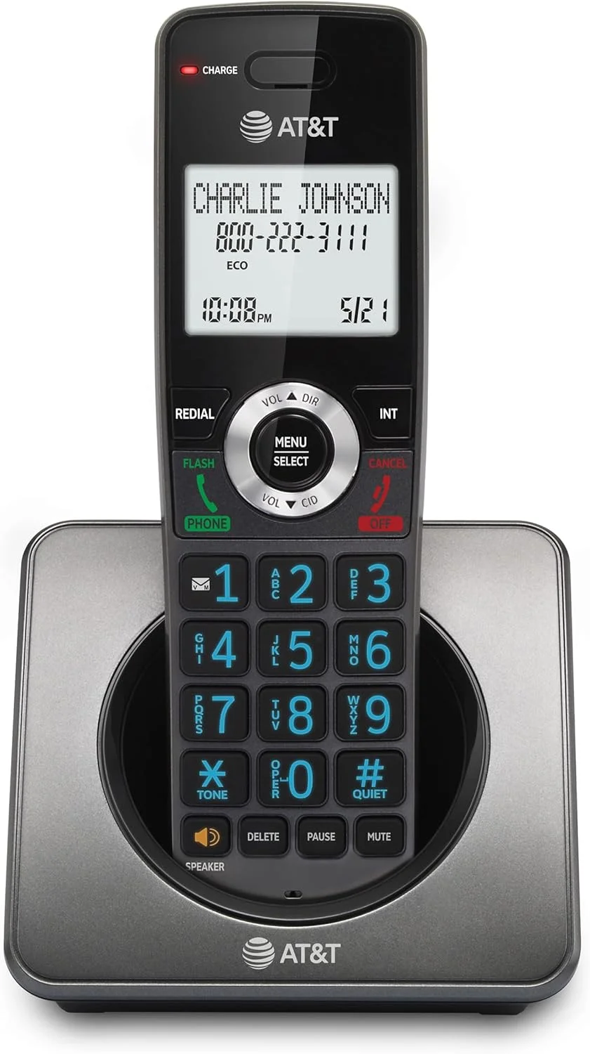 AT&T GL2101 DECT 6.0 Cordless Home Phone with Call Block, Caller ID, Full-Duplex Handset Speakerphone, 2" White Backlit Display, Lighted Keypad (Graphite & Black)