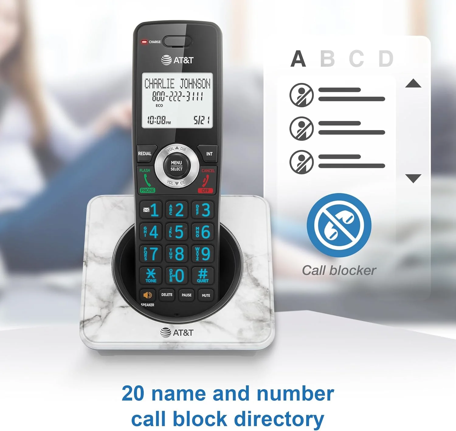 تلفن بی سیم خانگی AT&T GL2101-1M DECT 6.0 با قابلیت مسدود کردن تماس، نمایشگر شناسه تماس گیرنده، بلندگوی گوشی با قابلیت مکالمه دو طرفه، صفحه نمایش 2 اینچی با نور پس زمینه سفید، صفحه کلید روشن (طرح مرمر) تلفن بی سیم خانگی AT&T GL2101-1M DECT 6.0 با قابلیت مسدود کردن تماس، نمایشگر شناسه تماس گیرنده، بلندگوی گوشی با قابلیت مکالمه دو طرفه، صفحه نمایش 2 اینچی با نور پس زمینه سفید، صفحه کلید روشن (طرح مرمر)